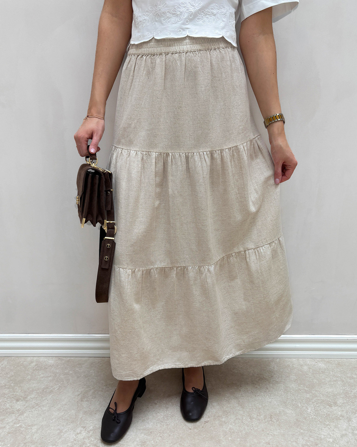 VILA Viprisilla Super Light Natural Melan Hw Ankle Skirt - 38 - Beige