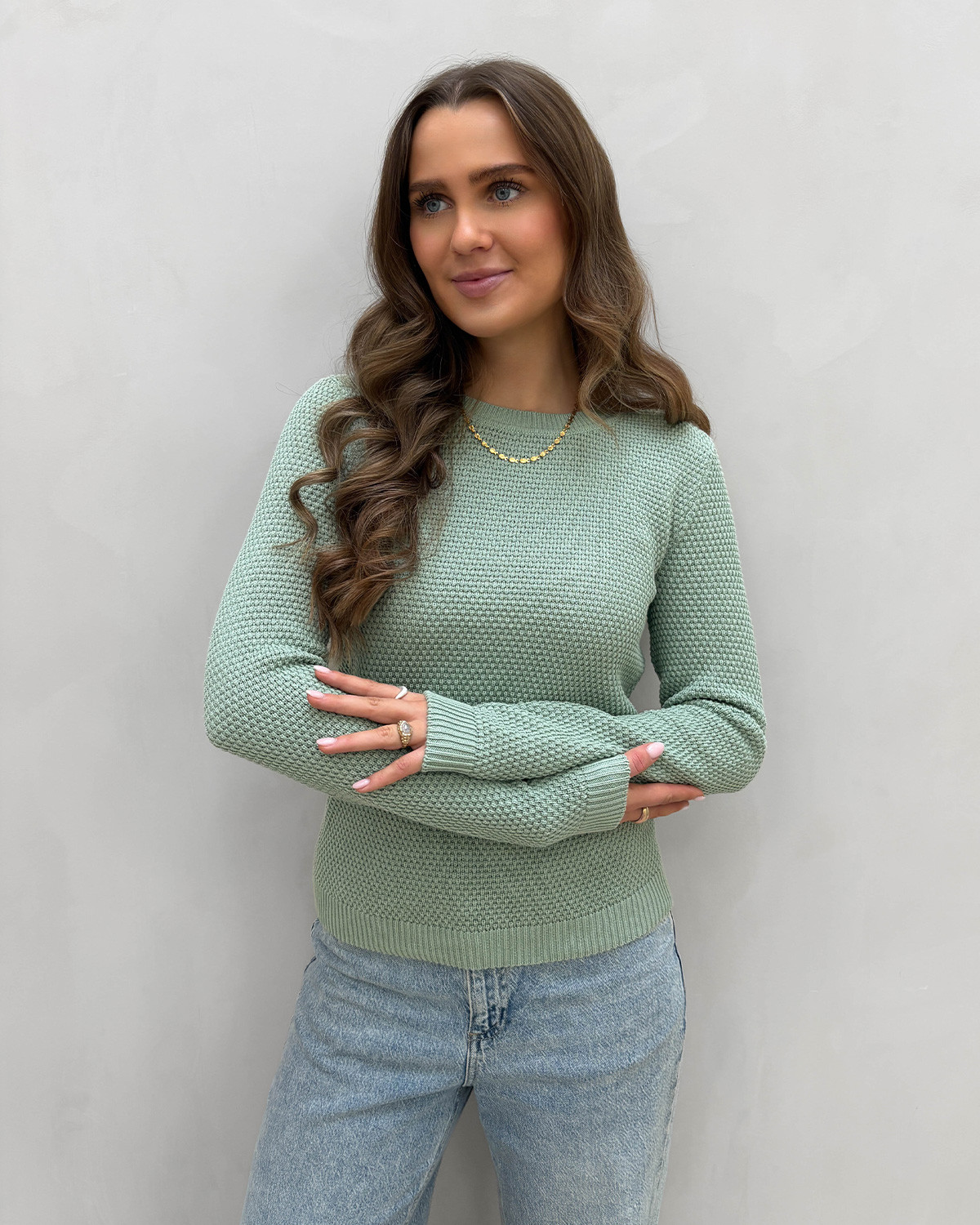 VILA Vidalo Blue Surf O-Neck L/S Knit Top - XL - Turkis