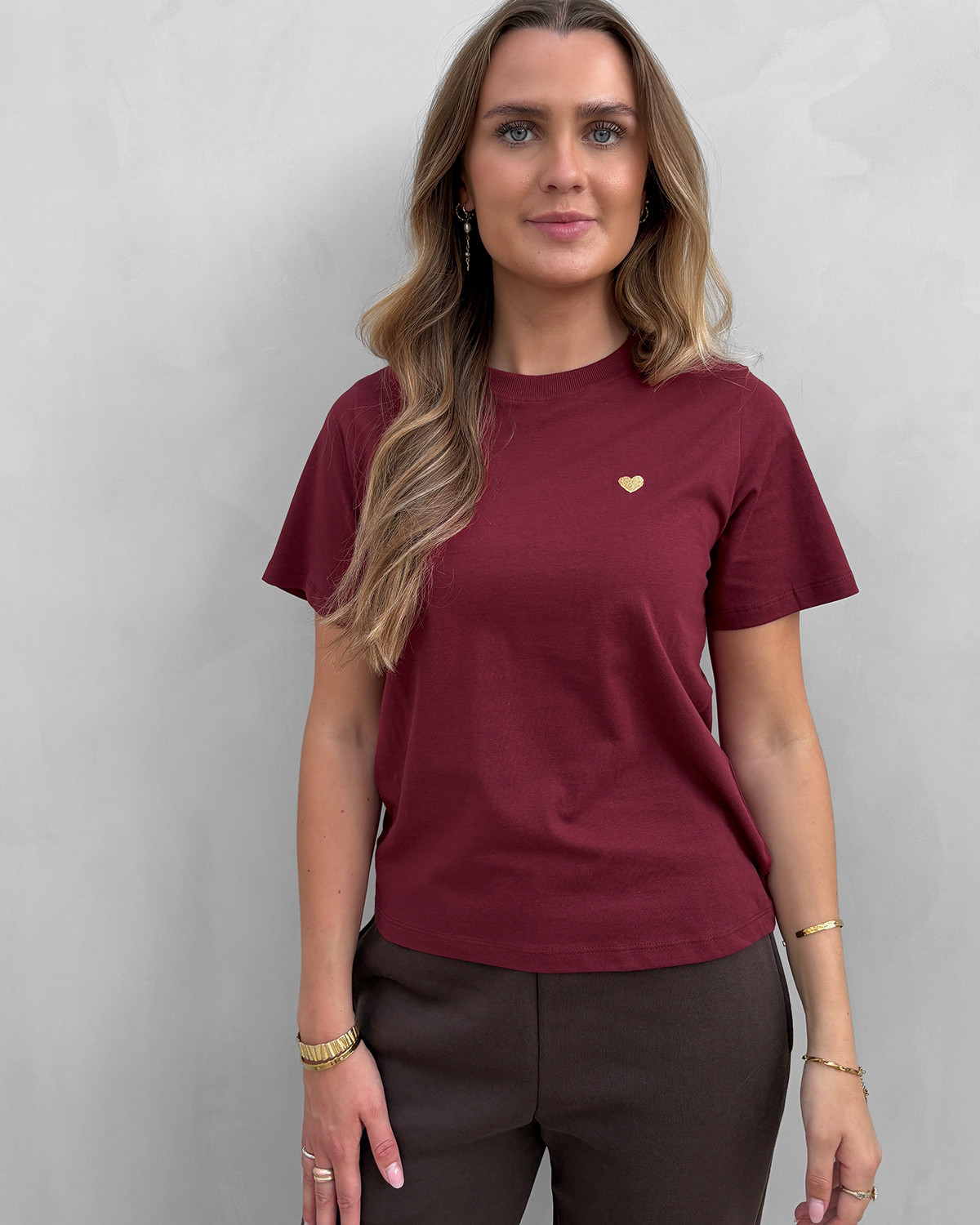 JDY Jdypisa Cabernet/Gold Heart S/S Print Top - S - Rød