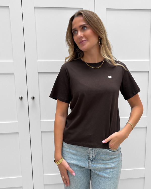 Brun t-shirt med print til damer