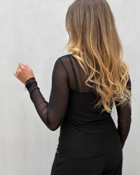 Sort mesh bluse til damer