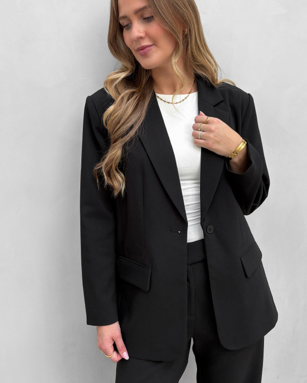 Klassisk sort blazer med løs pasform - Dametøj