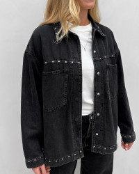 Sort denim jakke med nitter