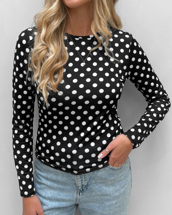Prikket bluse med lange ærmer - modetøj