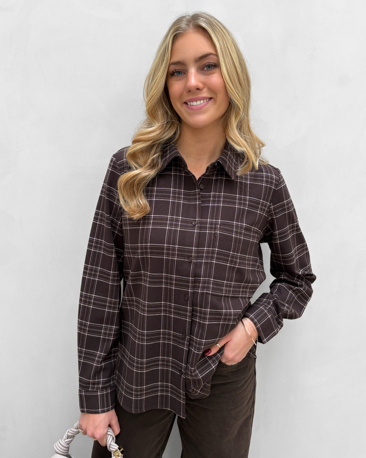 ONLY Onlwren Black Checked Forge Check Shirt - M - Brun