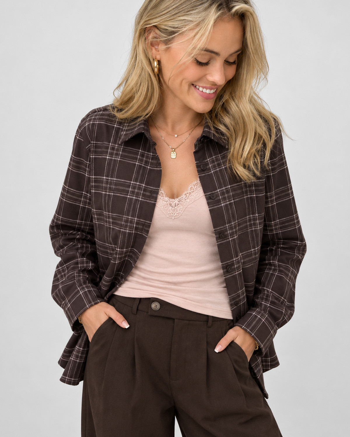 ONLY Onlwren Black Checked Forge Check Shirt - Brun - XS