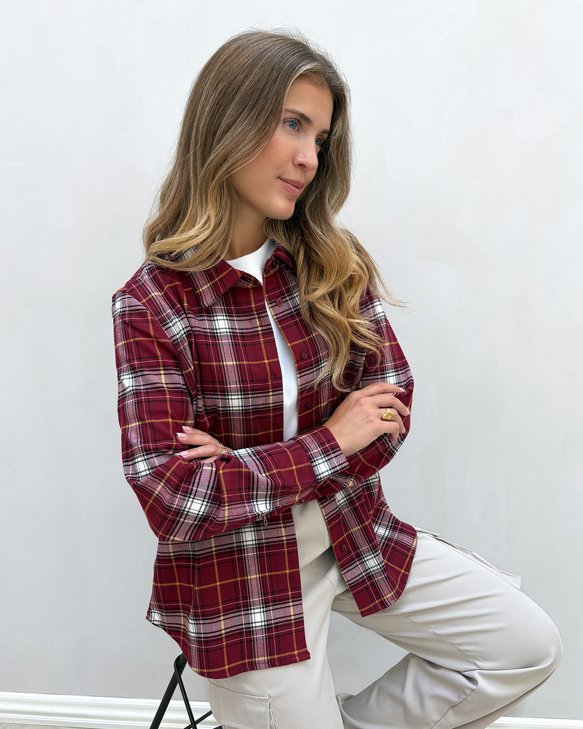 ONLY Onlwren Syrah Checked Pulse Check Shirt - S - Rød