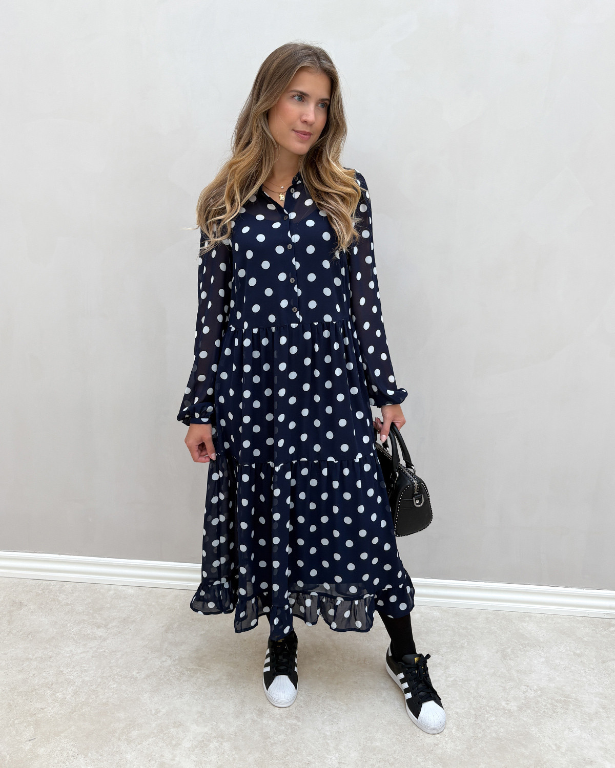 VILA Vimatter Navy Blazer Large White Dots L/S Dress - 36 - Blå