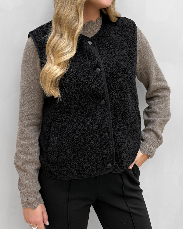 Sort teddy vest til damer
