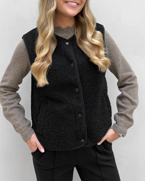 Sort teddy vest til damer