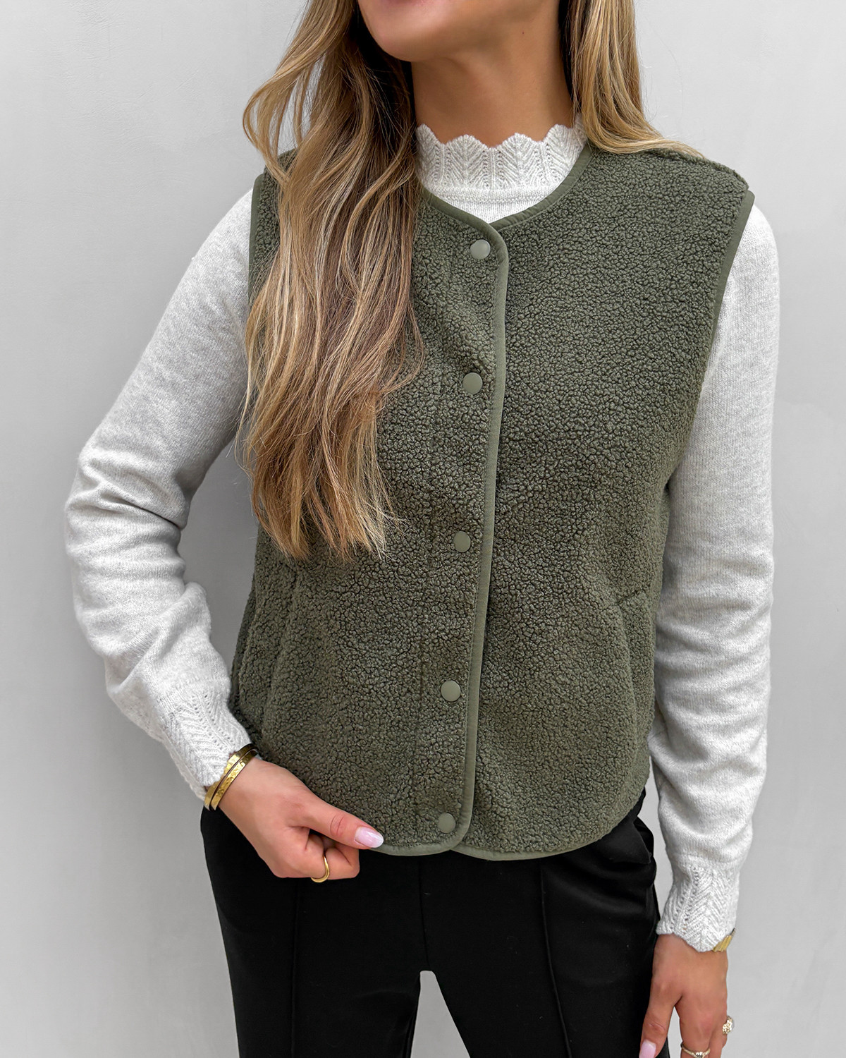 JDY Jdysimina Kalamata Teddy Waistcoat - M - Grøn