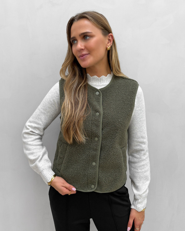 Grøn teddy vest til damer