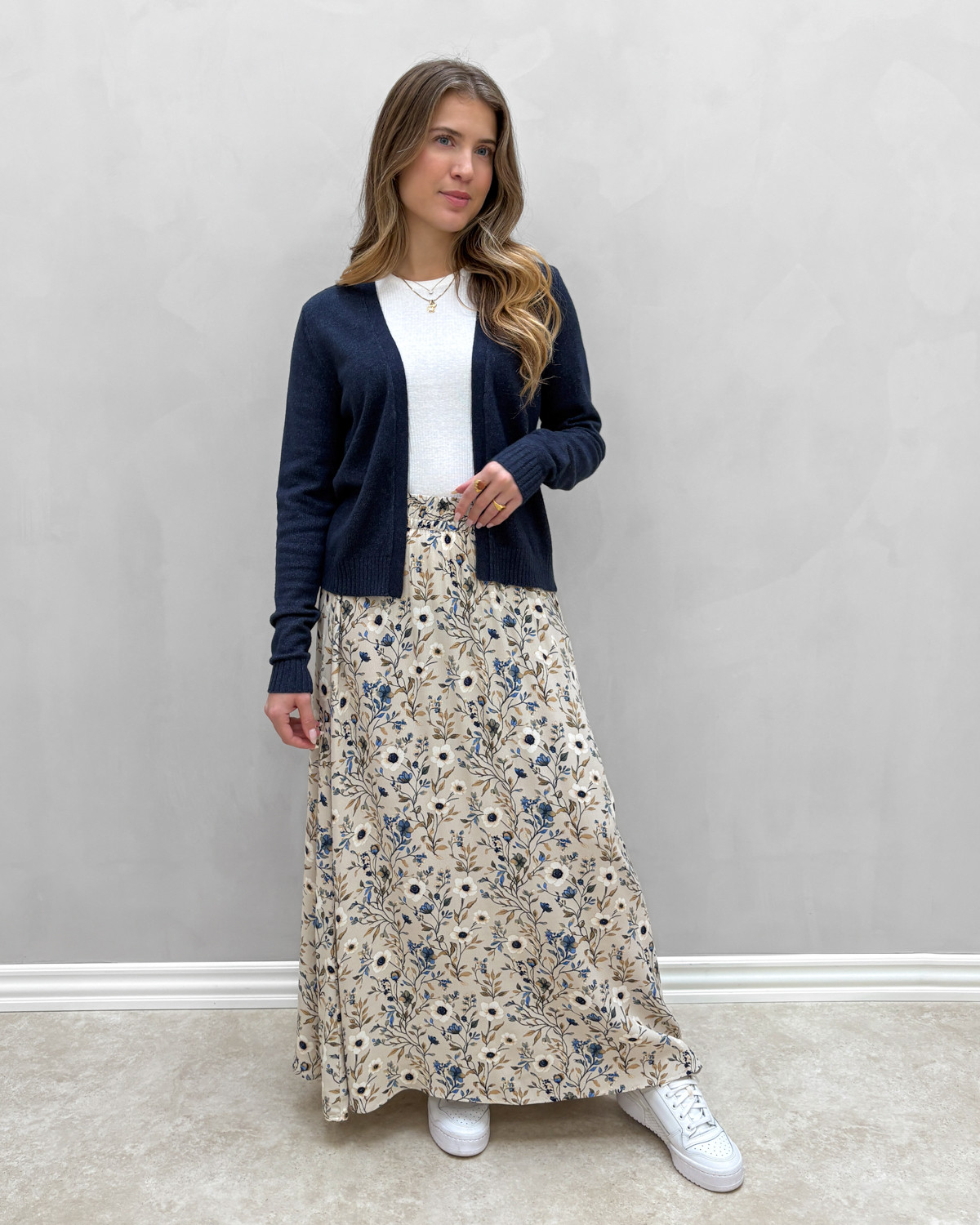 JDY Jdyaia Peyote White Flower Long Skirt - S - Beige