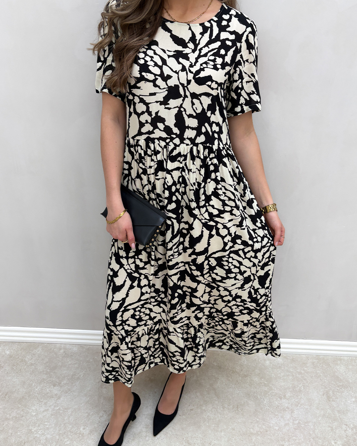 ONLY Onlnikoline Black Cloud Dancer Graphic S/S Midi Dress - XXXL - Sort