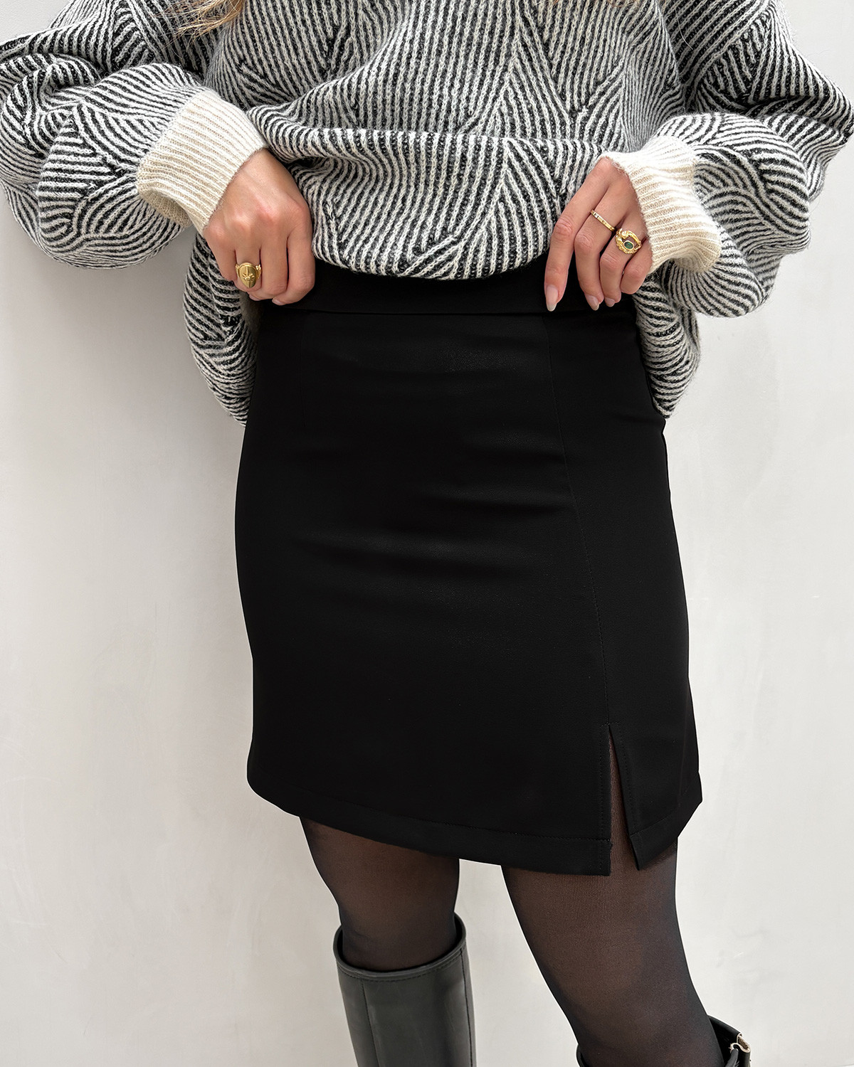 Pieces Pcbozzy Black HW Slit Skirt - L - Sort