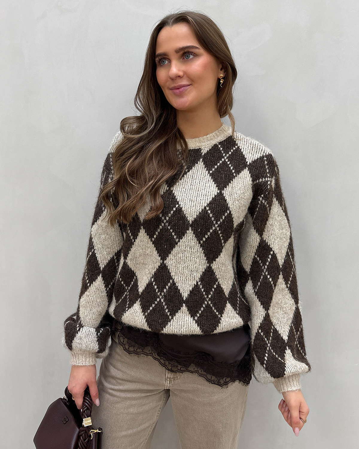 VILA Vikarley Natural Melange Falcon L/S Knit Pullover - XL - Brun