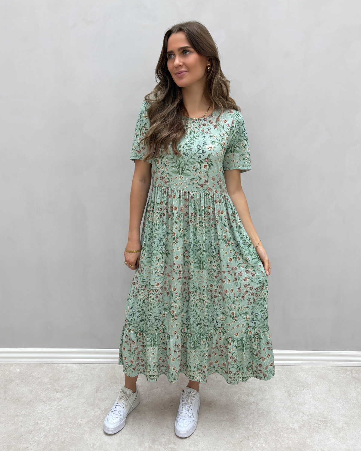 JDY Jdyaia Harbor Gray Daisy S/S Midi Dress - XL - Turkis