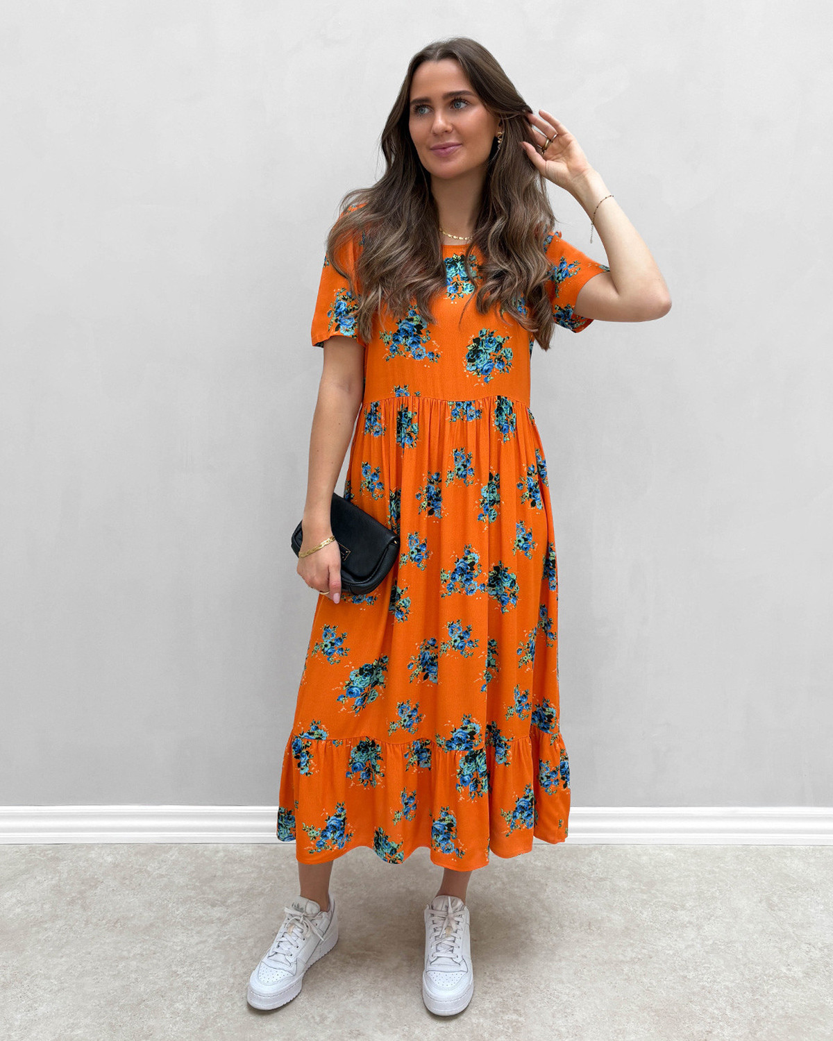 JDY Jdyaia Burnt Orange Orange Blossom S/S Midi Dress - XXL - Orange