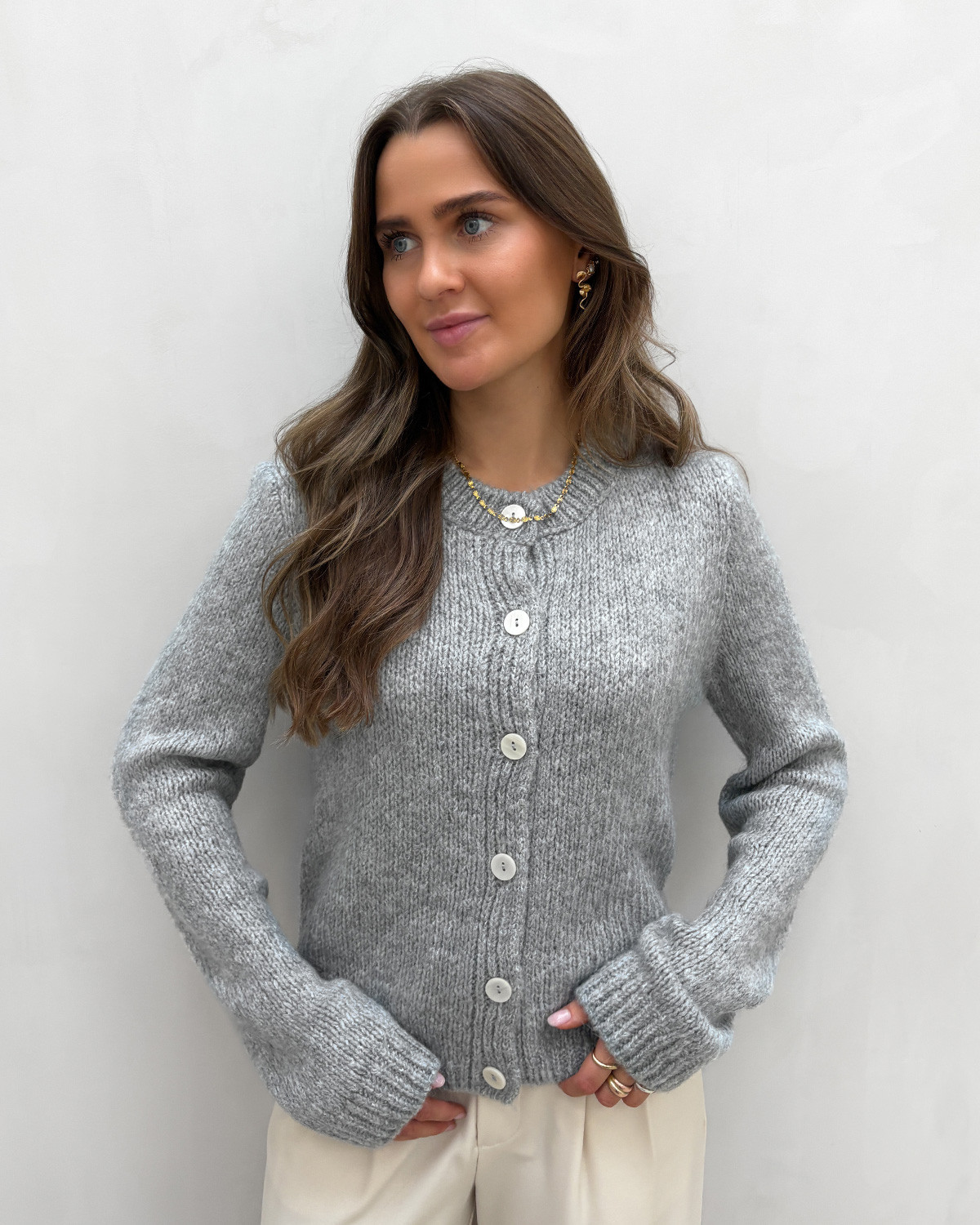 JDY Jdydinea Light Grey Melange L/S Button Cardigan Knit - XS - Grå