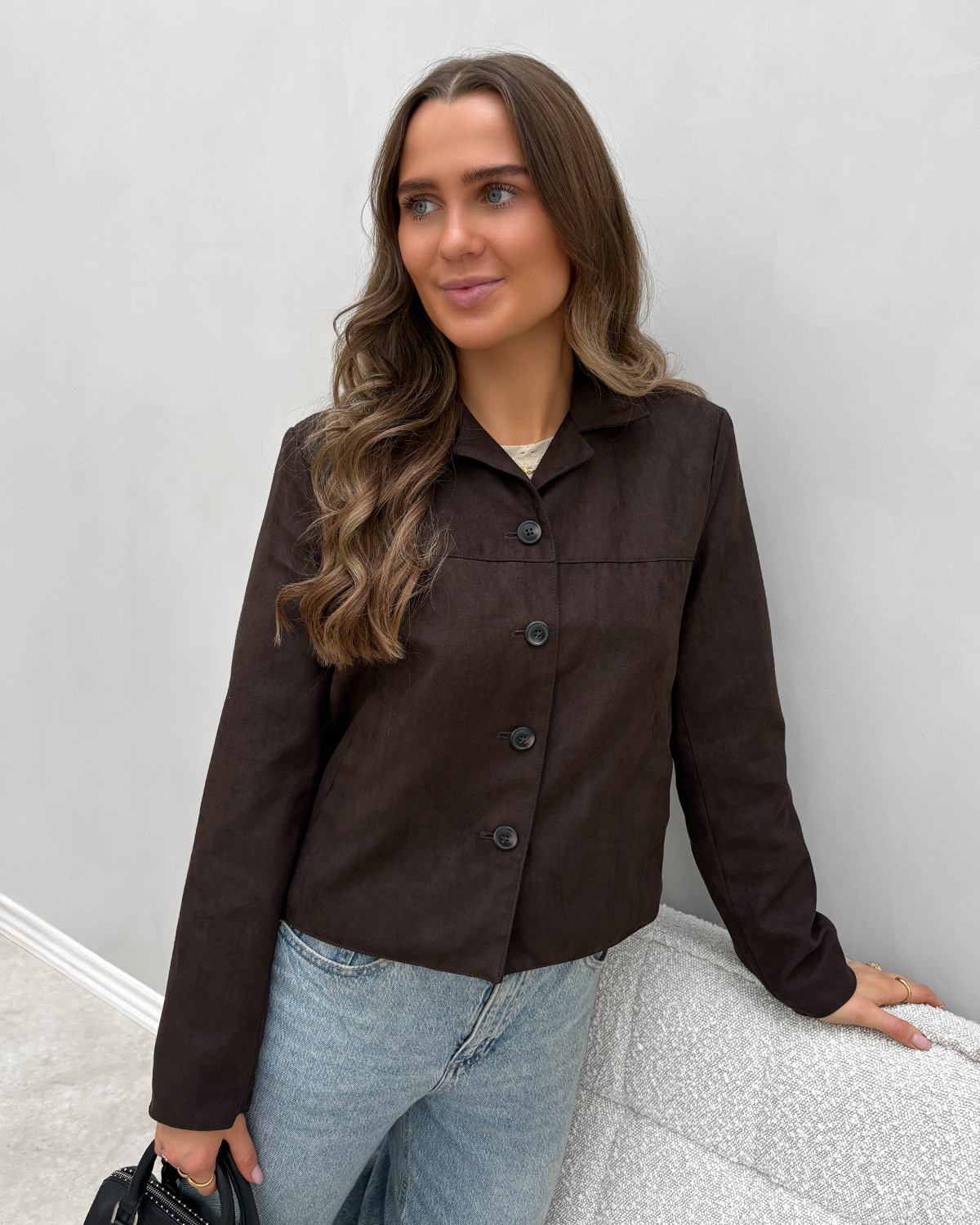 JDY Jdynico Chocolate Torte Faux Suede Jacket - L - Brun