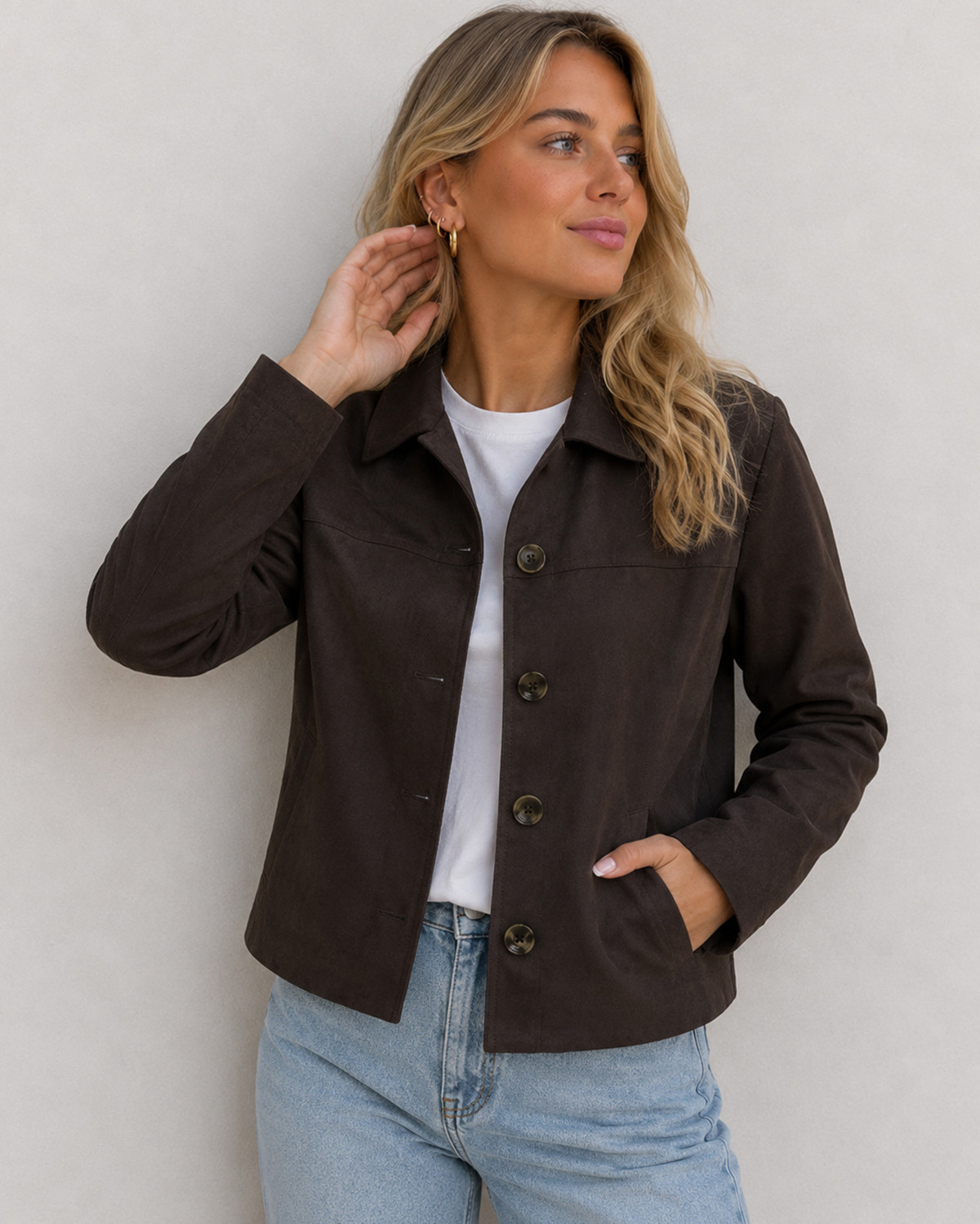 JDY Jdynico Chocolate Torte Faux Suede Jacket - L - Brun