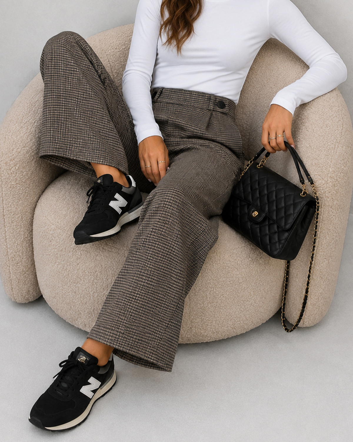 JDY Jdygeggo Cobblestone Mini Check Mia Long Check Pant - M - Brun