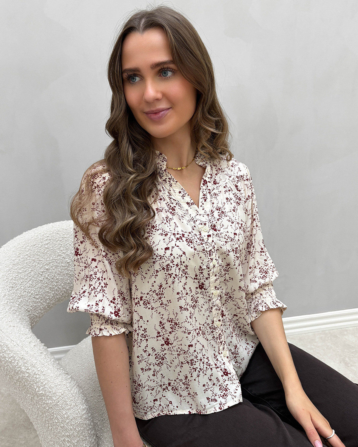 ONLY Onlraya Egret Zinfandel Flower 3/4 Shirt - XS - Hvid