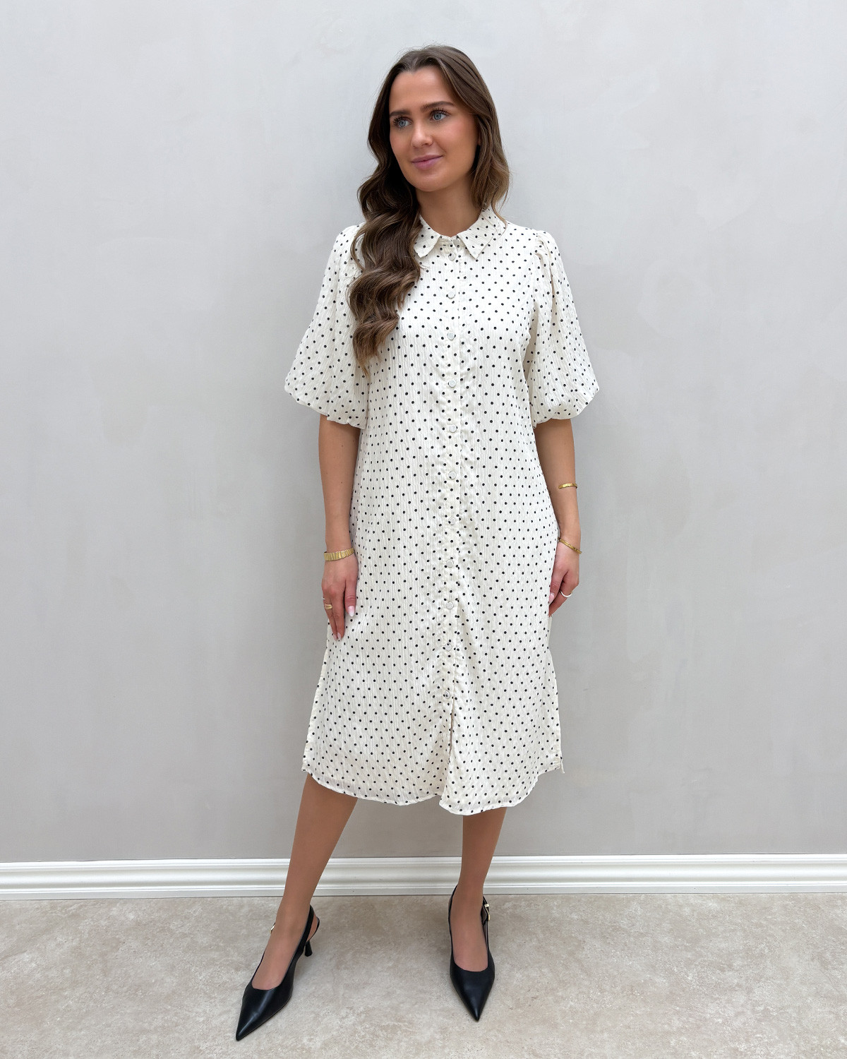 VILA Viea Cloud Dancer Black Dots 2/4 Dress - 36 - Hvid
