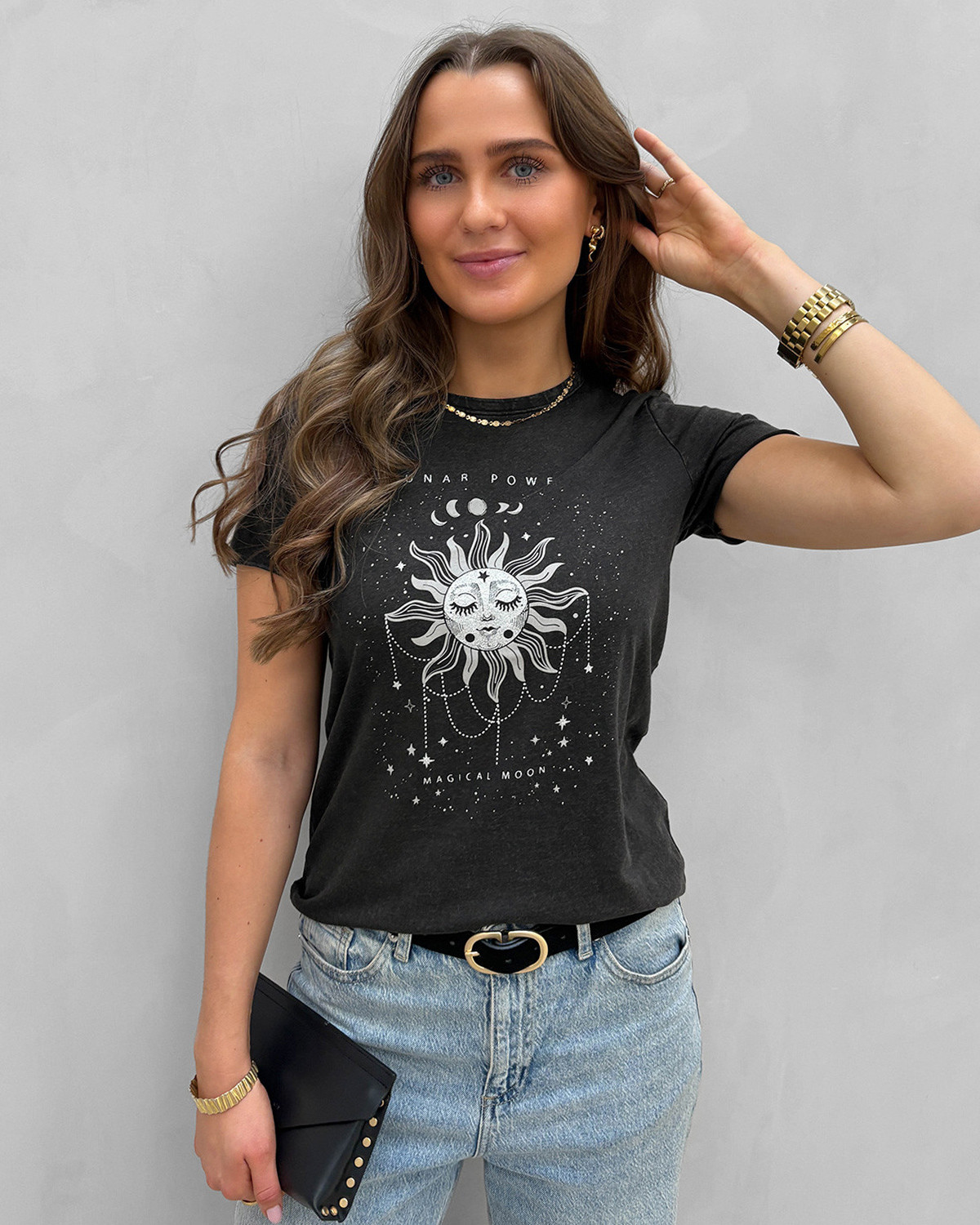 ONLY Onllucy Black Jadu Lunar Power Reg S/S Top - S - Sort