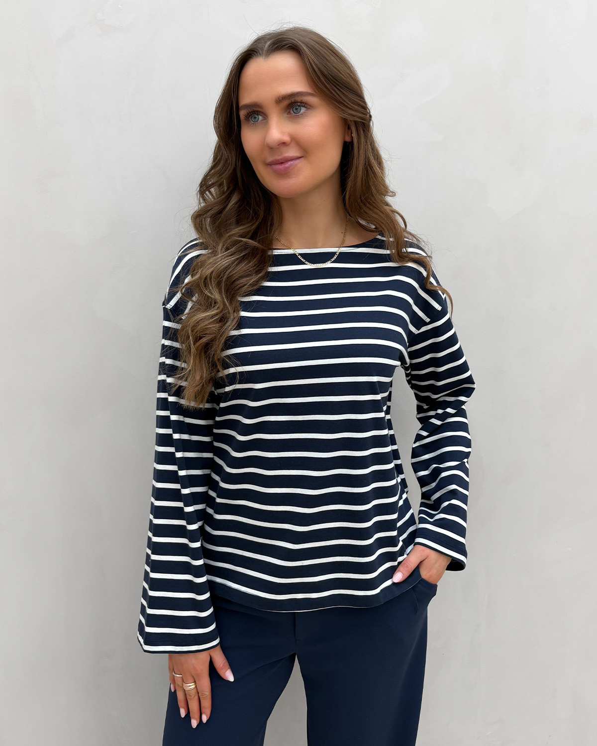 Vero Moda Vmmolly Navy Blazer Snow White Iris Ls Boatneck Top - M - Blå