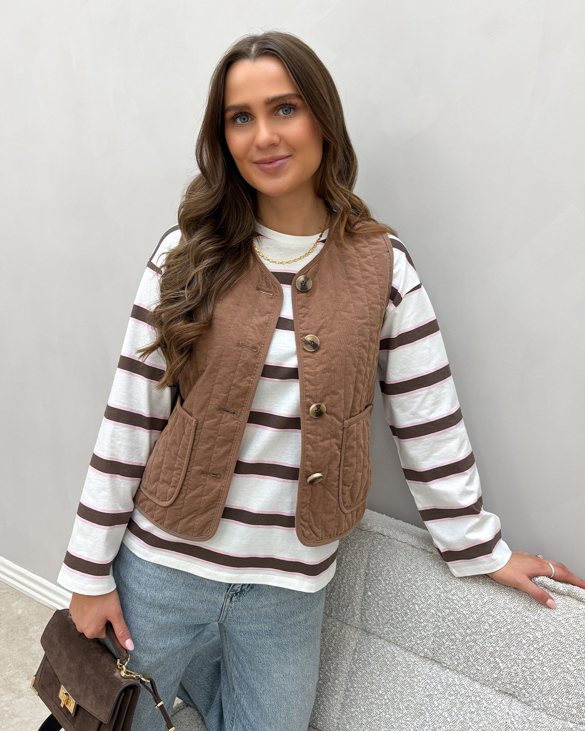 ONLY Onlsap Cocoa Créme Corduroy Waistcoat - M - Brun