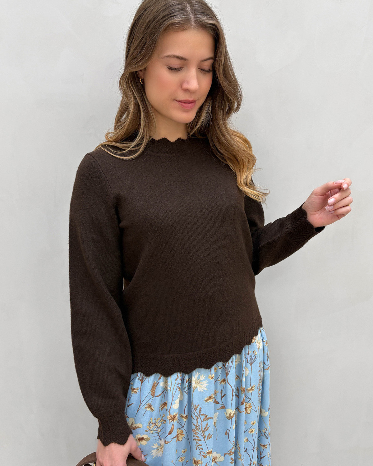 VILA Vinikolina Coffee Bean Melange O-Neck L/S Knit Top - XL - Brun