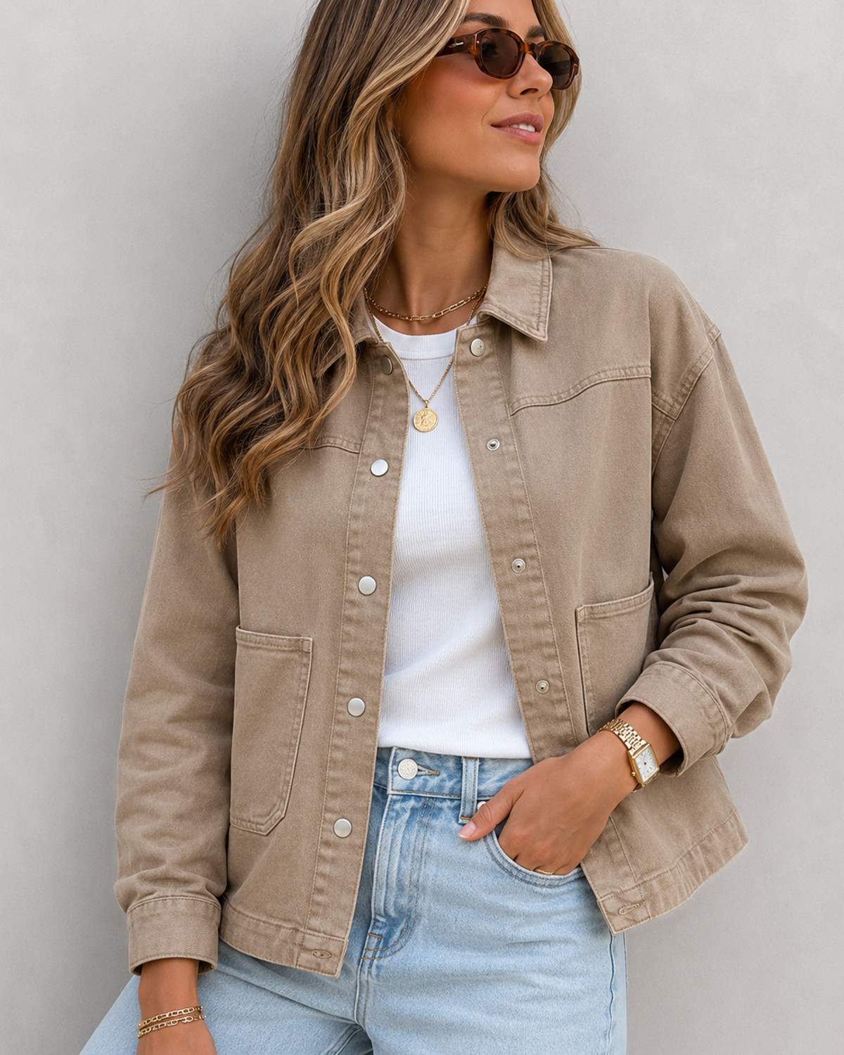 ONLY Onllara Silver Mink Twill Jacket - XXL - Brun