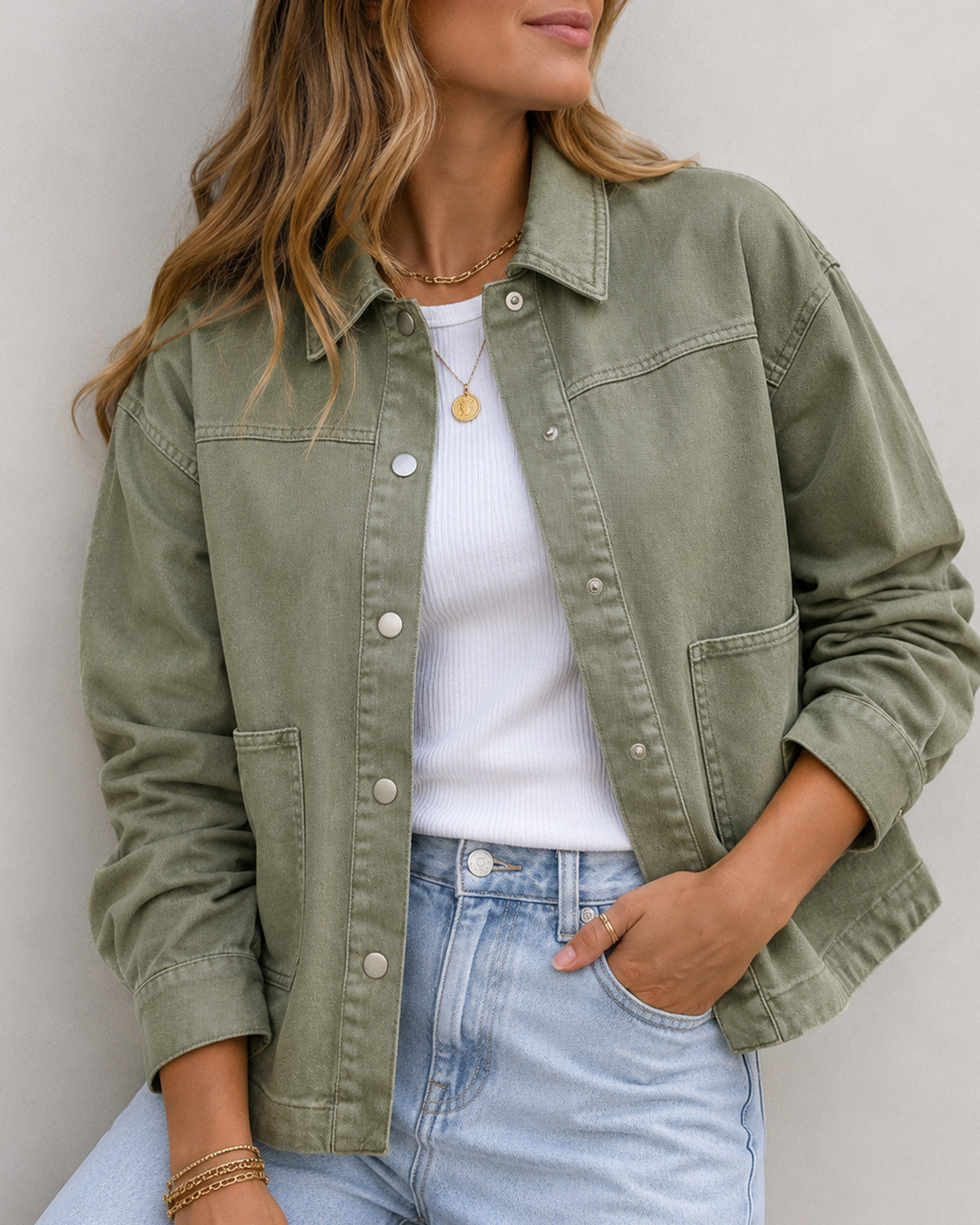 ONLY Onllara Lily Pad Twill Jacket - L - Grøn
