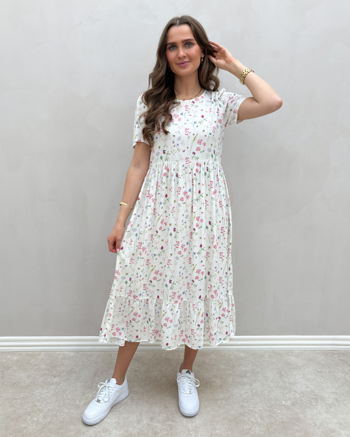 JDY Jdyaia Cloud Dancer Summer Bee S/S Midi Dress - S - Hvid