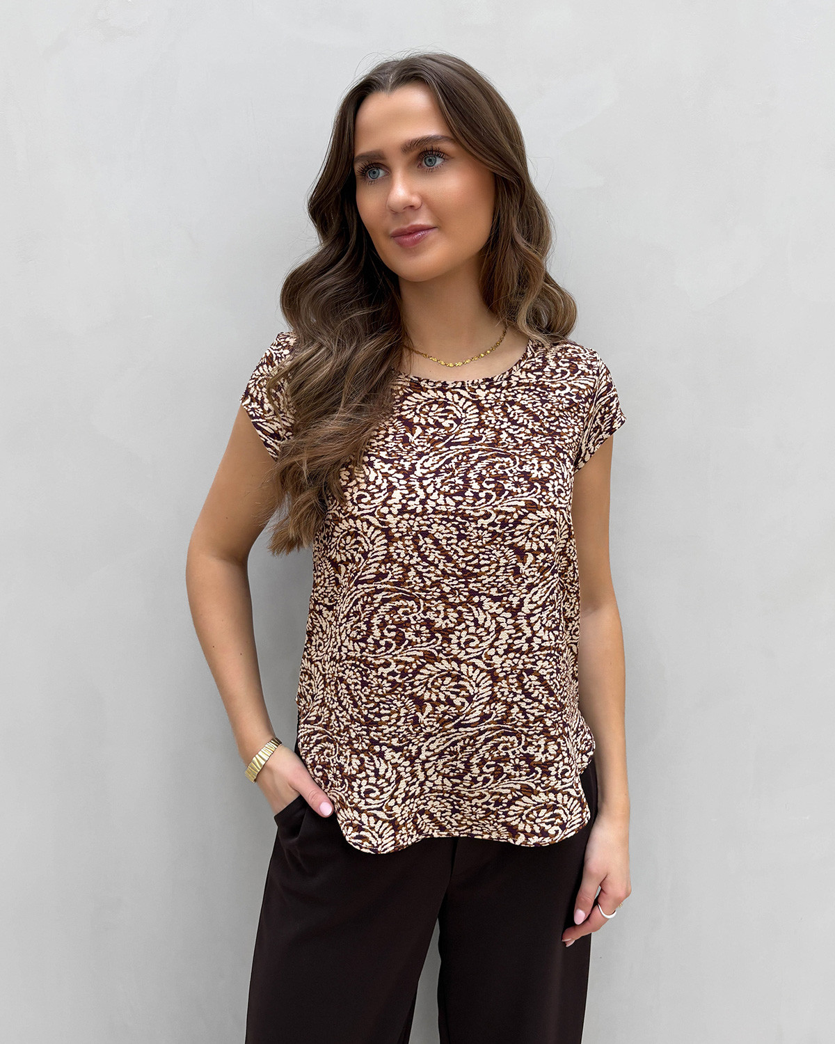 ONLY Onlvic Spiced Apple Ethnic Paisley S/S Aop Top - 38 - Rød