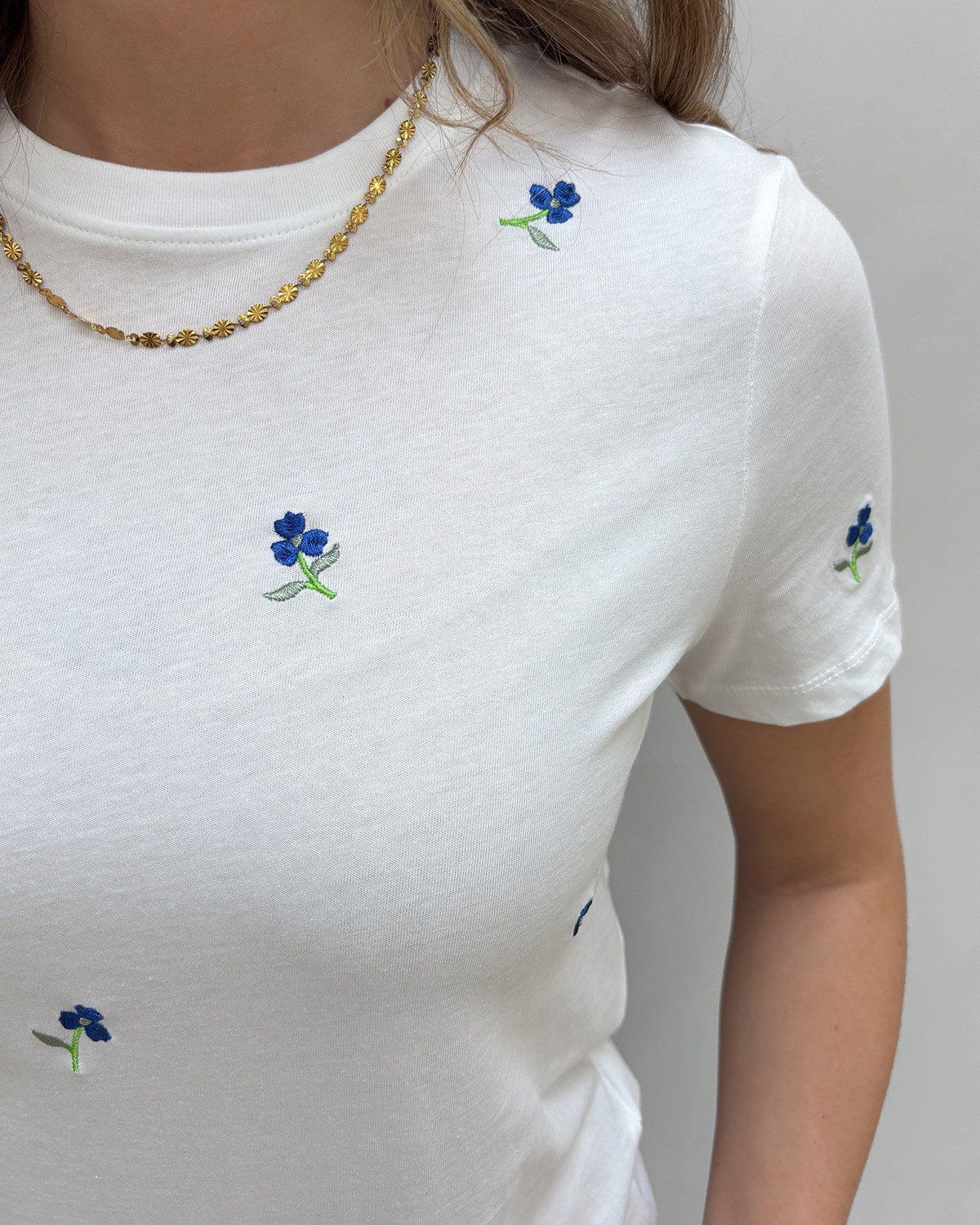 ONLY Onlketty Bright White True Blue Flowers S/S O-Neck Top - XL - Hvid