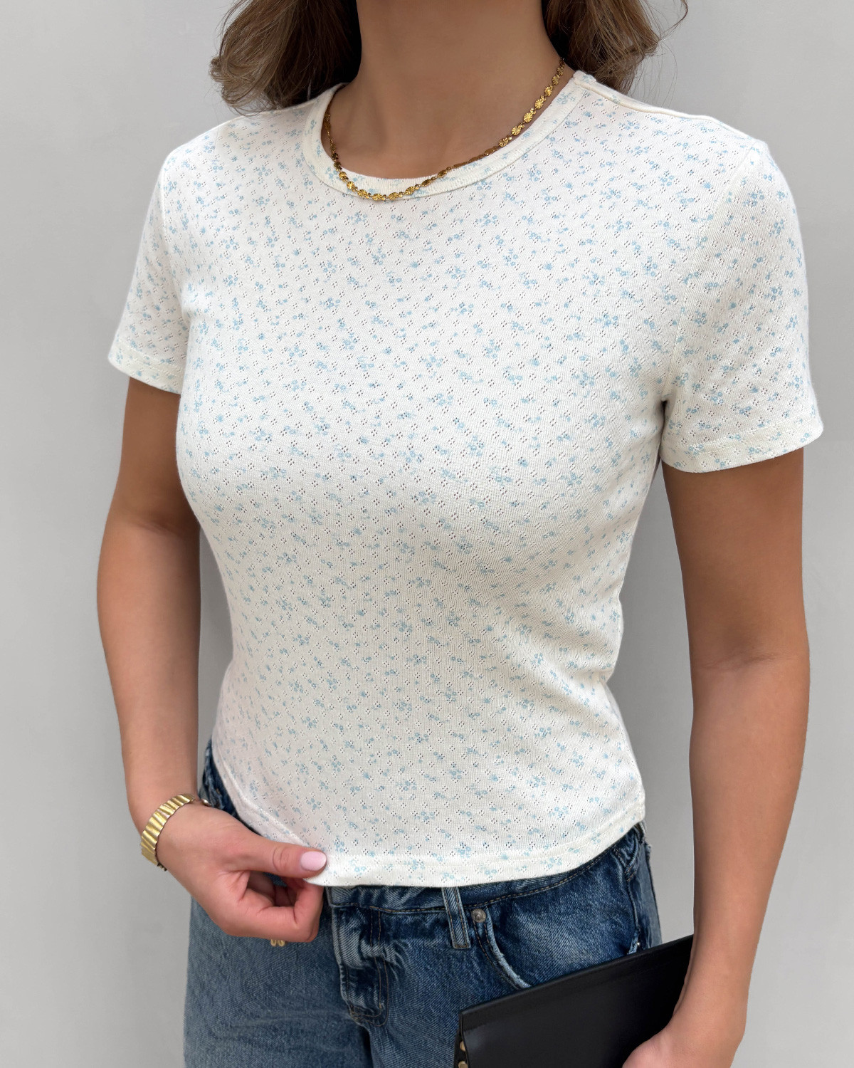 ONLY Onlmadison Cloud Dancer Gry Flower S/S O-Neck Baby Tee - S - Hvid