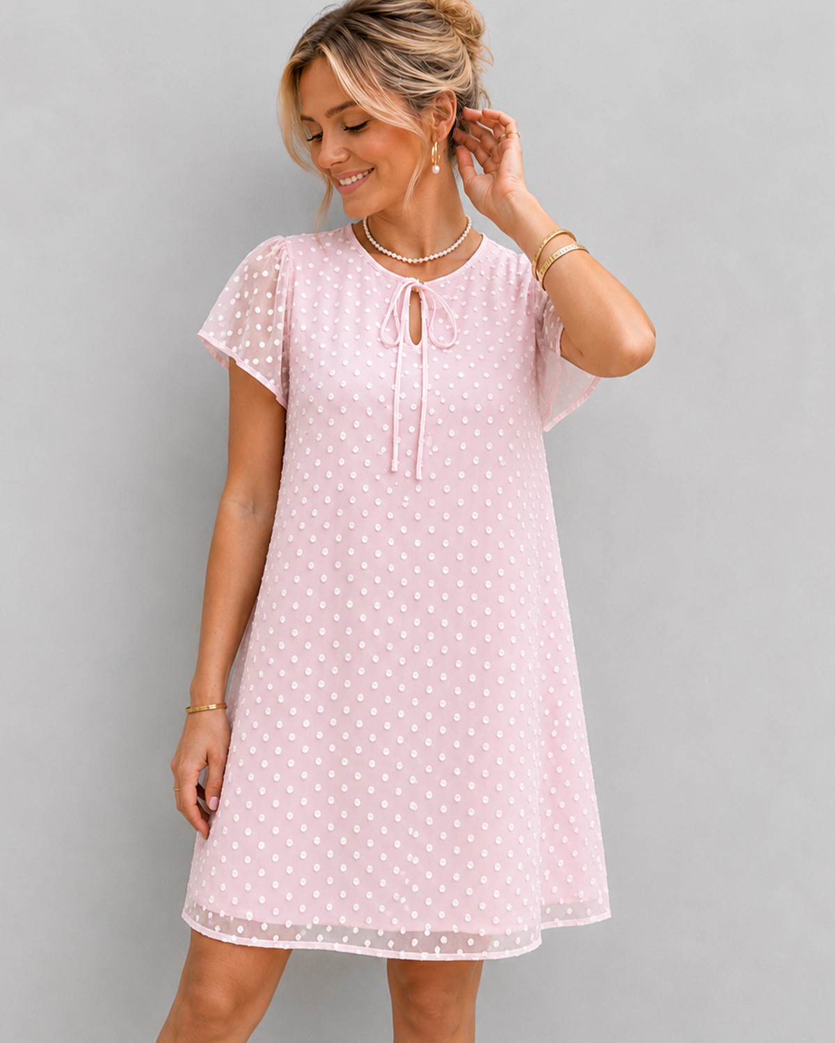 VILA Viedee Cherry Blossom C/S V-Neck Dress - 34 - Lyserød
