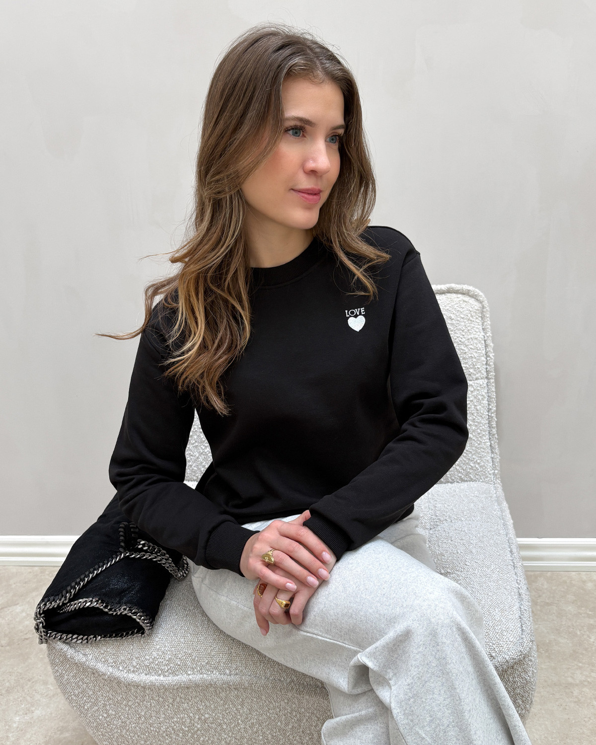 JDY Jdyparis Black Small Love Heart L/S Emb Sweat - XL - Sort
