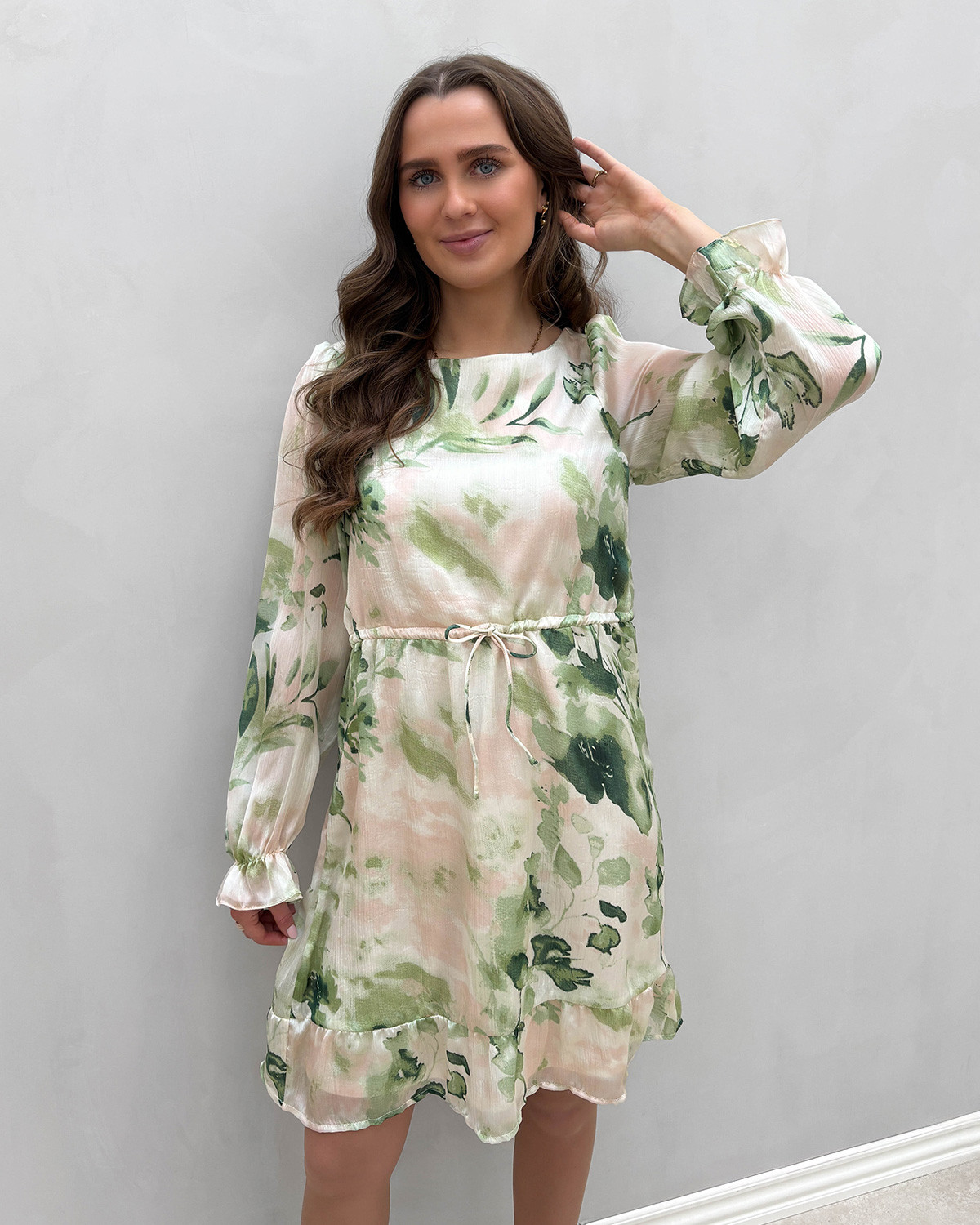VILA Vimolina Birch Molina Boatneck L/S Flounce Dress - 34 - Grå