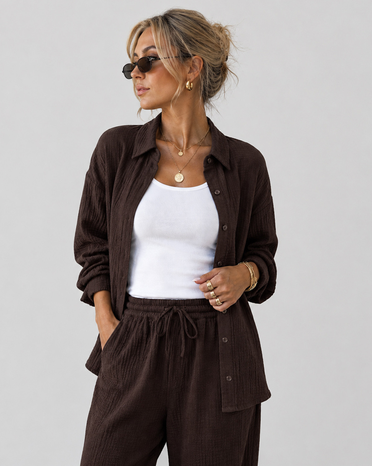 JDY Jdytheis Chocolate Torte Life L/S Loose Shirt - M - Brun