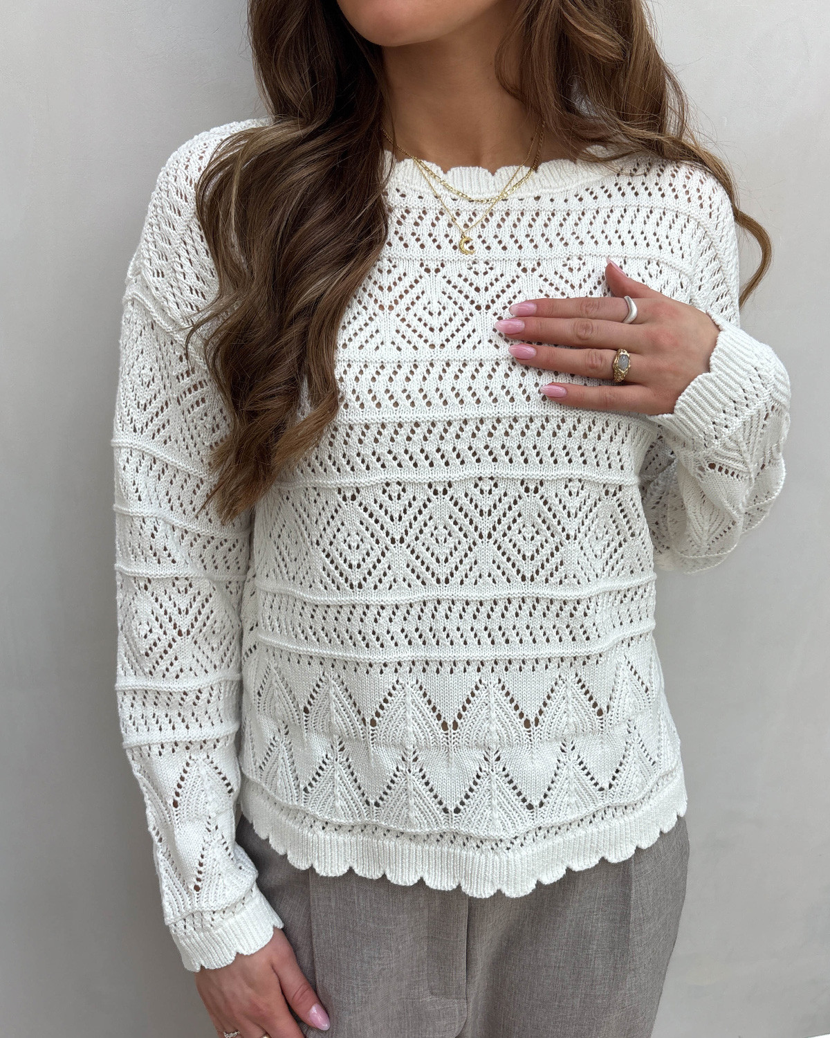 VILA Vizueta Cloud Dancer Boatneck L/S Knit Top - S - Hvid