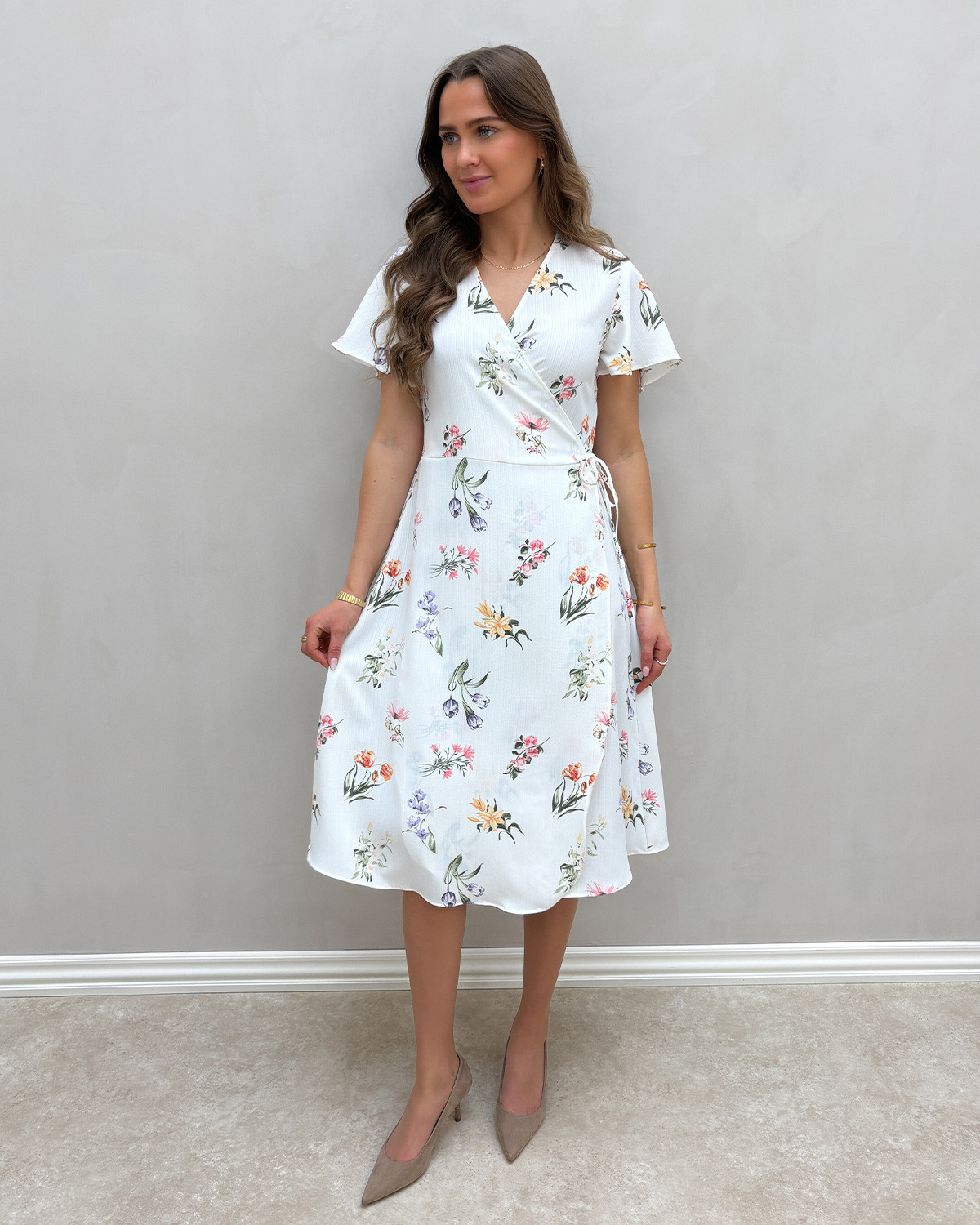 VILA Vilovie Snow White Fir S/S Wrap Midi Dress - 36 - Hvid