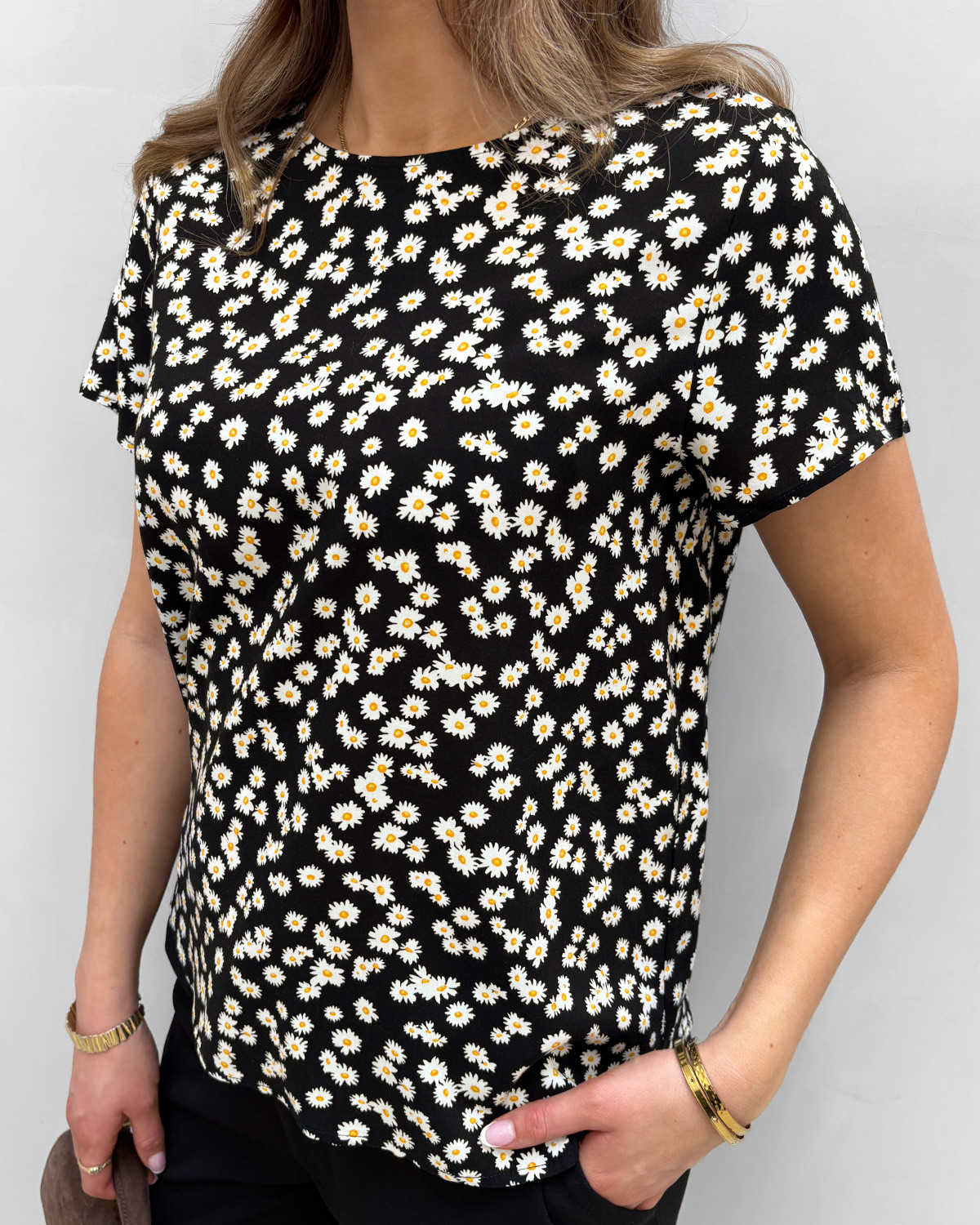 Vero Moda Vmeasy Black Daisy Joy S/S Top - S - Sort