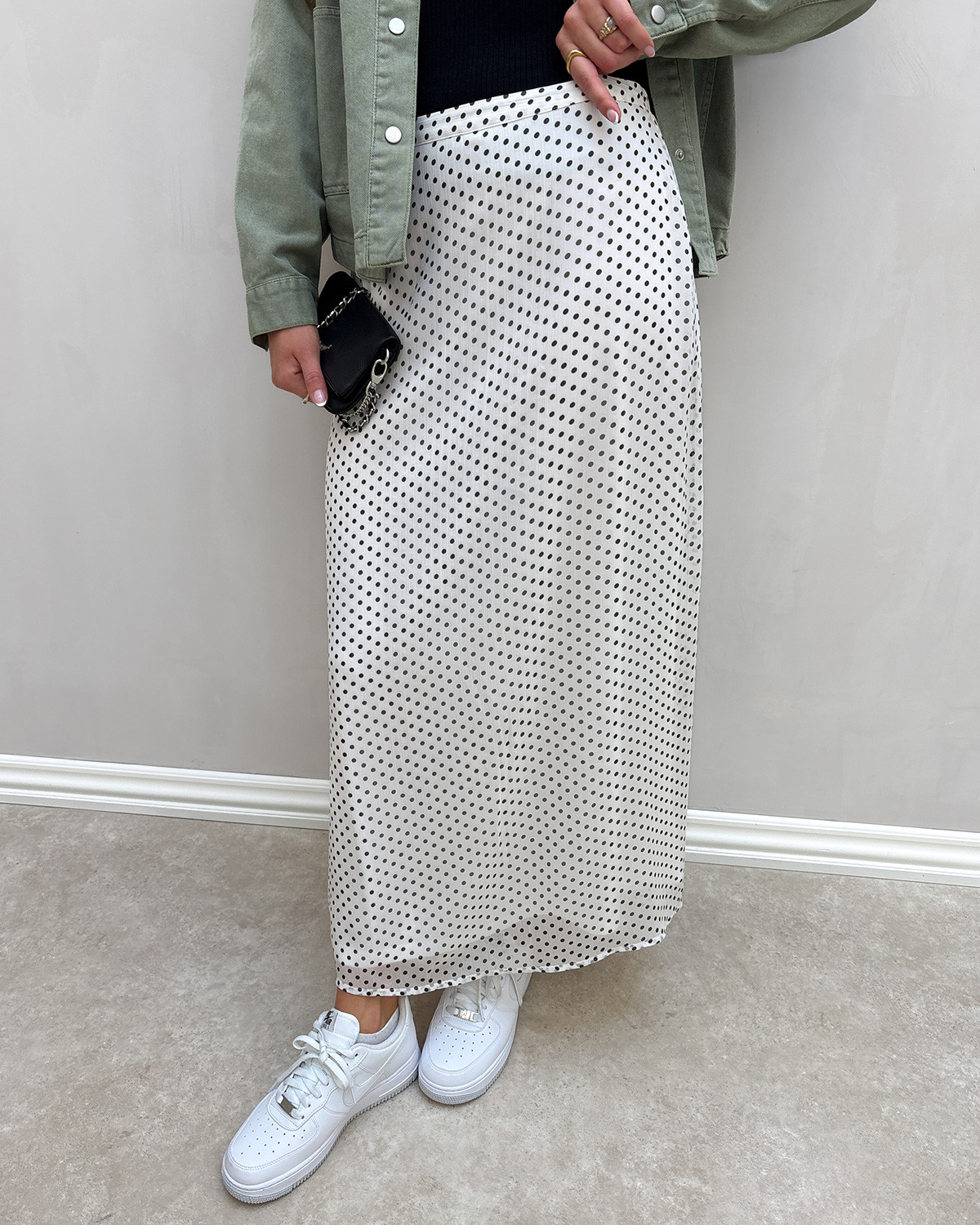 Vero Moda Vmsmilla Snow White Dot Black Nw Long Skirt - S - Hvid
