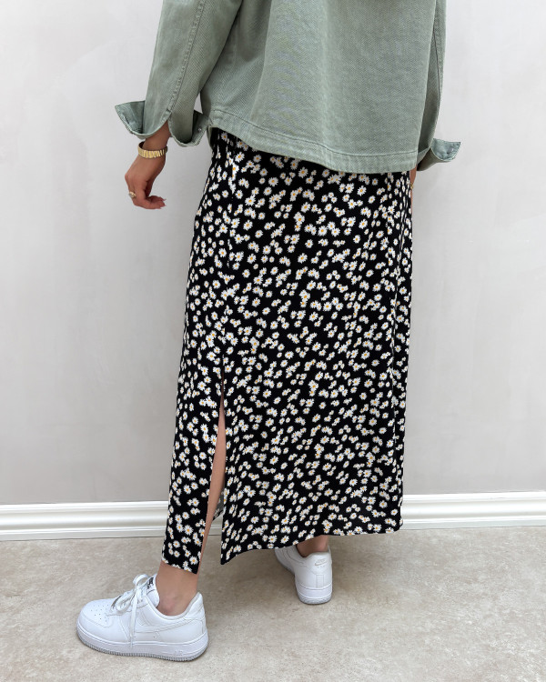 Vero Moda Vmeasy Black Daisy Joy Maxi Slit Skirt