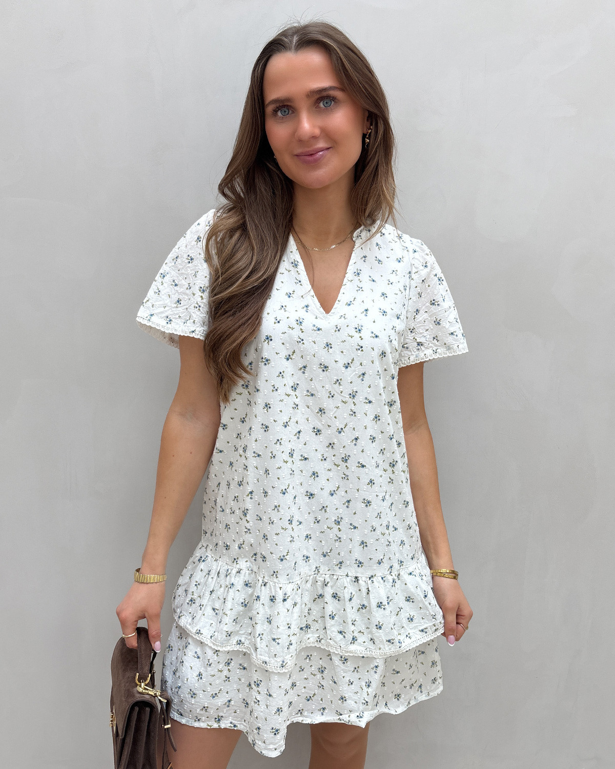 Vero Moda Vmtrine Snow White Maguerite Blue Jasper Ss Short Lace Dress - M - Hvid