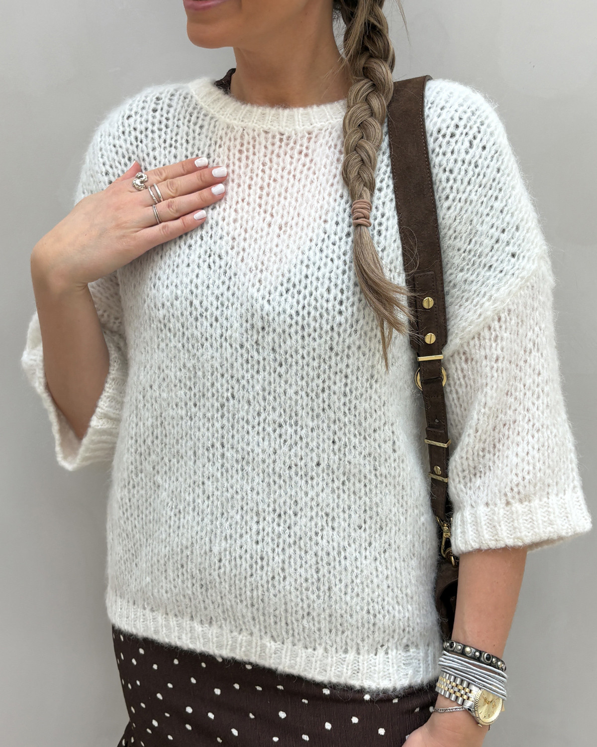 ONLY Onlnordic Cloud Dancer Ss Loose O-Neck Knit - XS - Hvid