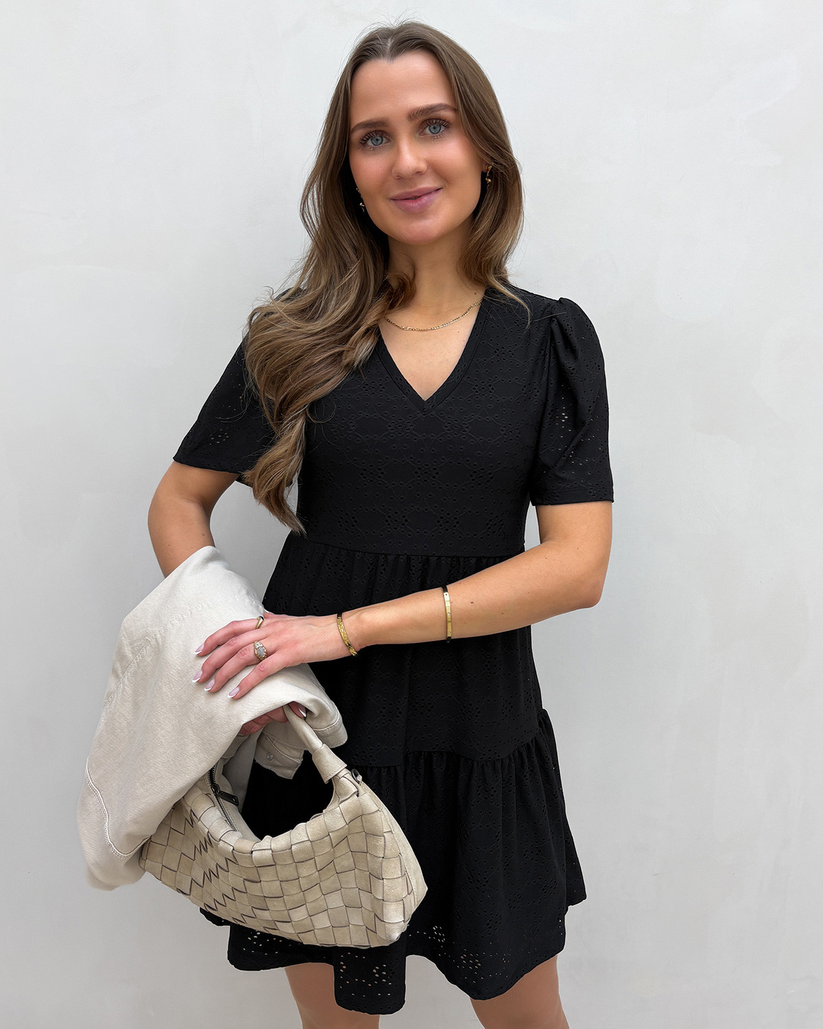 ONLY Onlsmilla Black Jo Smilla S/S Cutline Dress - S - Sort